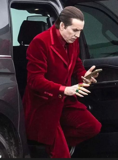 Movie Renfield Nicolas Cage Conde Dracula Red Velvet Coat