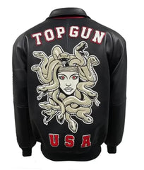 Movie Top Gun Medusa Logo Black Shirt Style Leather Jacket