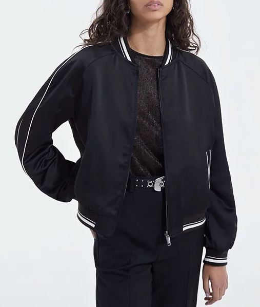 Netflix Movie Wednesday Jenna Ortega Black Bomber Jacket