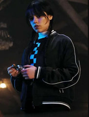 Netflix Series Wednesday Jenna Ortega Black Bomber Jacket