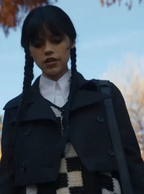 Netflix Movie Wednesday Jenna Ortega Black Cropped Jacket