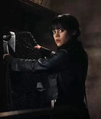 Netflix Wednesday Addams Jenna Ortega Black Leather Jacket