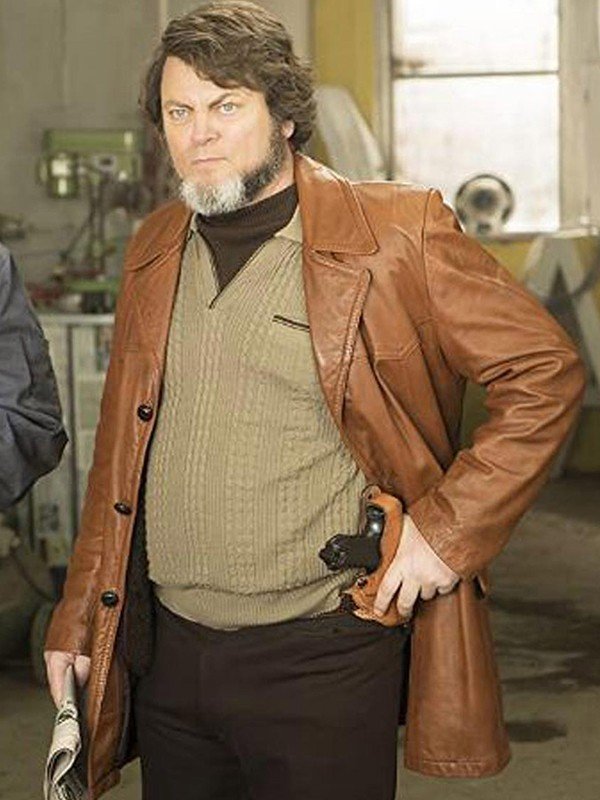 Nick Offerman Brown Leather Coat