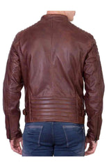 Men Biker Brown Leather Padded Shoulder Jacket