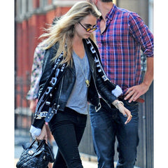 Paper Towns Film Cara Delevingne Black Studded Leather Jacket