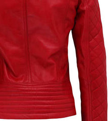 Women's Red Quilted Biker Leather Jacket