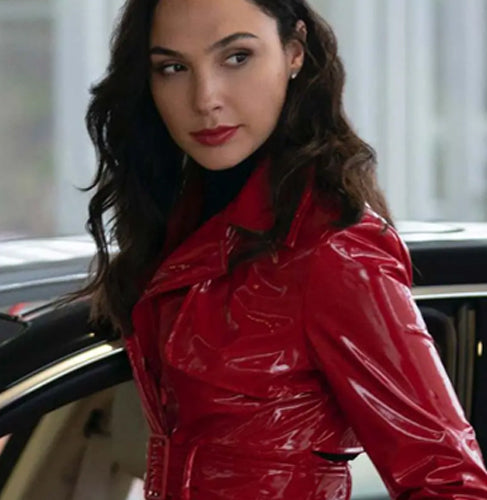 Red Notice Gal Gadot Red Leather Trench Coat