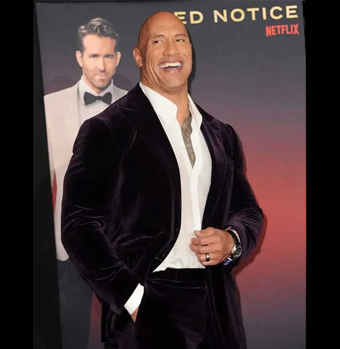 Red Notice Premier Dwayne Johnson Black Velvet Blazer