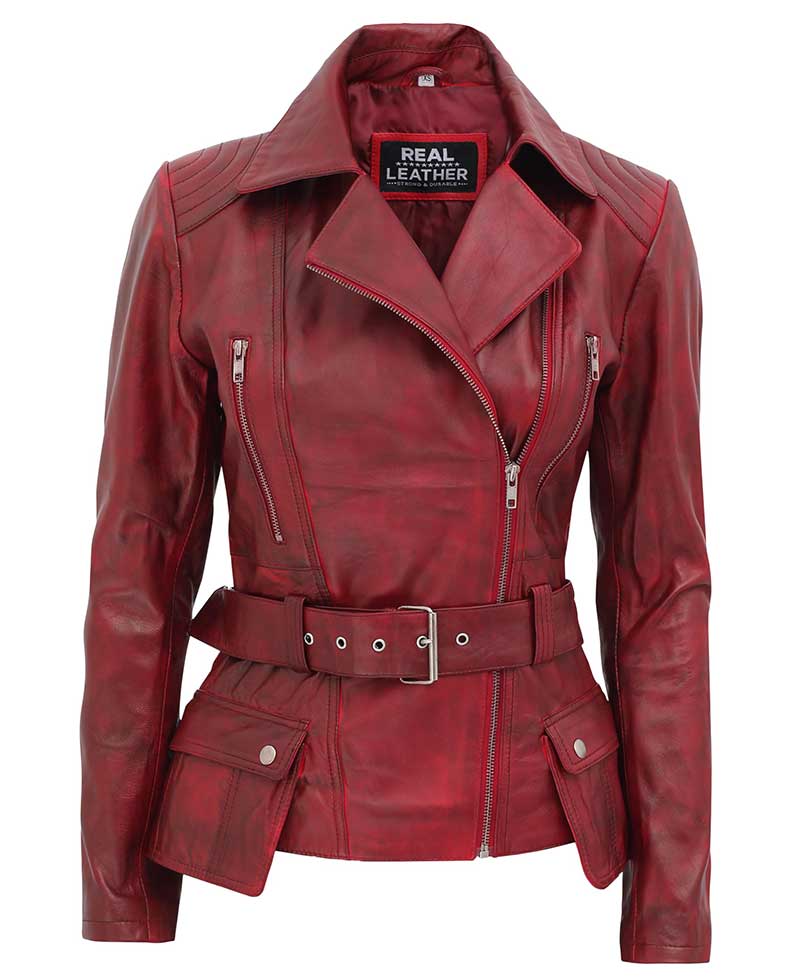 Victoria Womens Burgundy Moto Jacket