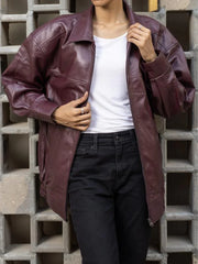 Women’s Oversized Burgundy Leather Jacket