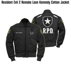 Resident-Evil-2-Game-Leon-Kennedy-Black-Cotton-Bomber-Jacket