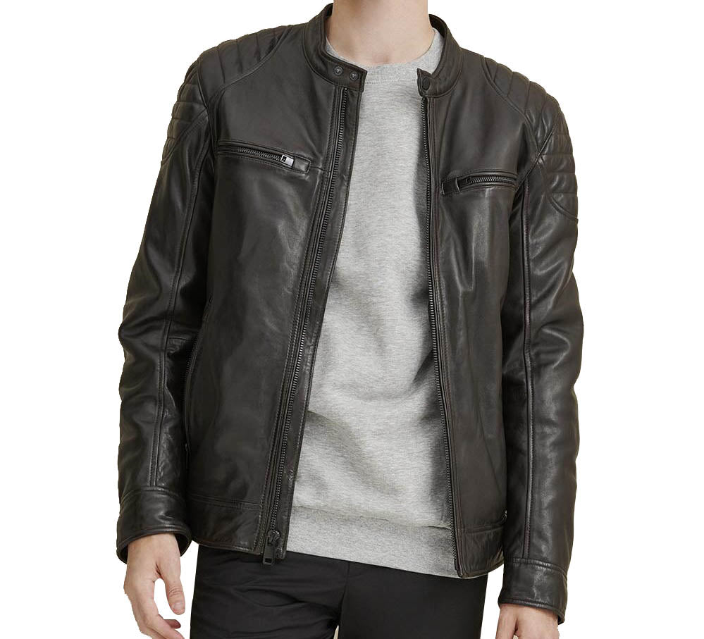 Rob Quilted Shoulder Leather Jacket