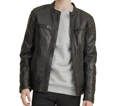 Rob Quilted Shoulder Leather Jacket