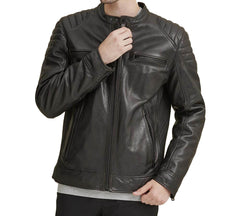 Rob Quilted Shoulder Leather Jacket