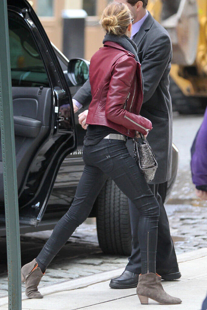 Rosie Huntington Whiteley Maroon Jacket