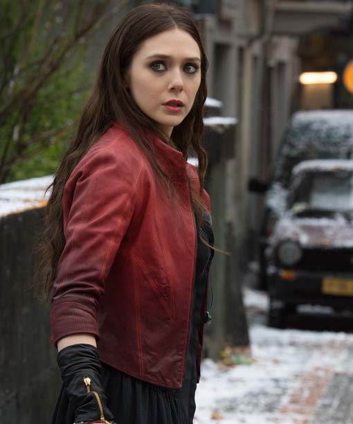 Elizabeth Olsen Avengers Age of Ultron Scarlet Witch Red Leather Jacket