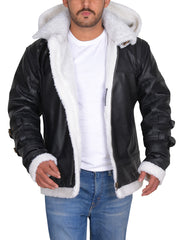 MEN B3 BOMBER SHEEPSKIN SHEARLING HOODIE JACKET