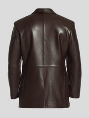 Men's Brown Classic Two Button Single Breasted Leather Blazer