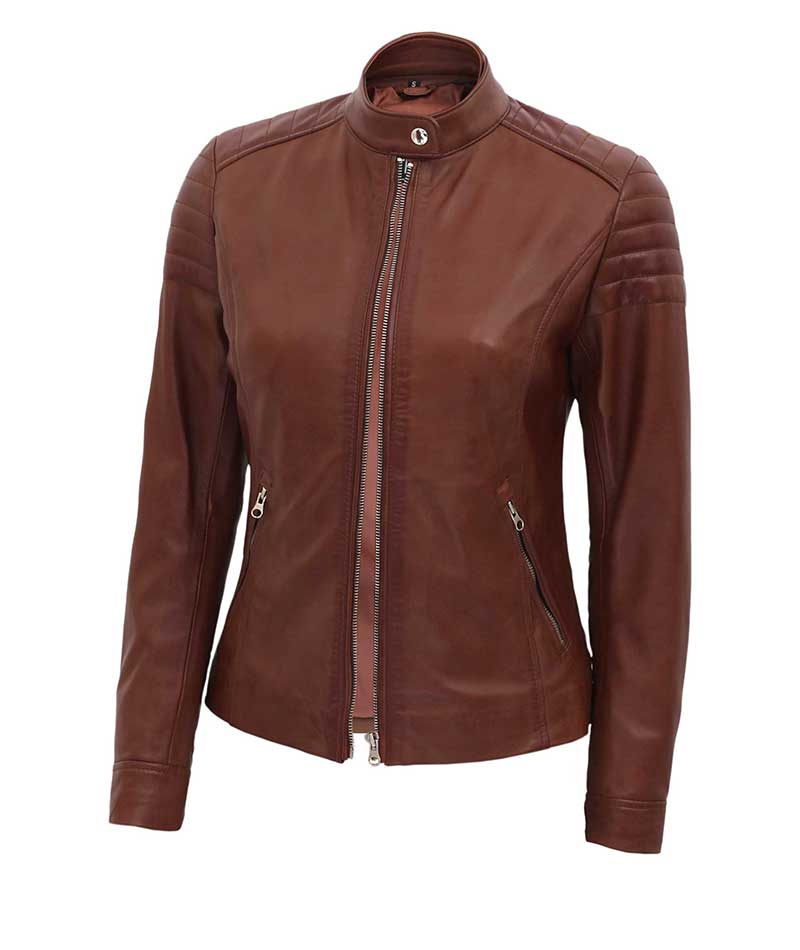 Women's Quilted Brown Biker Leather Jacket