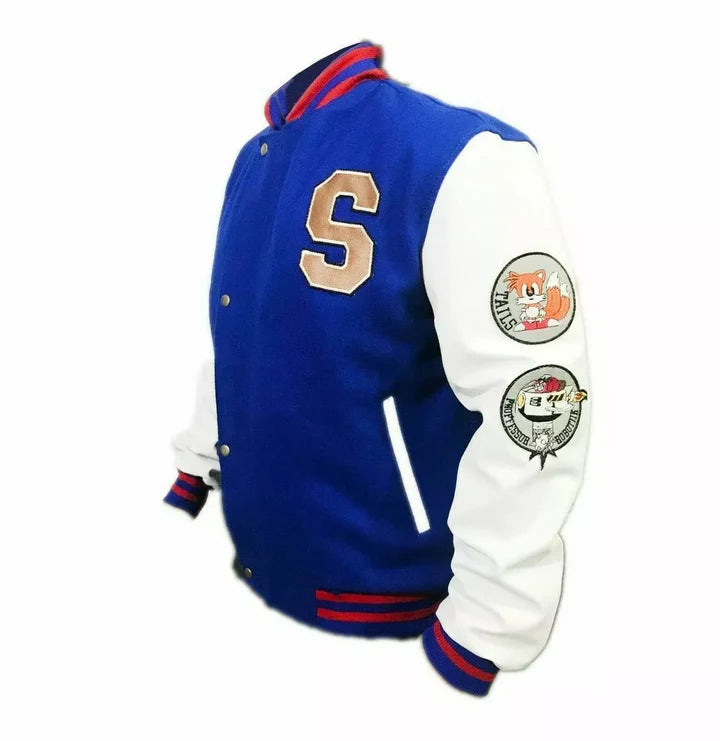 Sonic the Hedgehog Blue and White Fleece Letterman Jacket