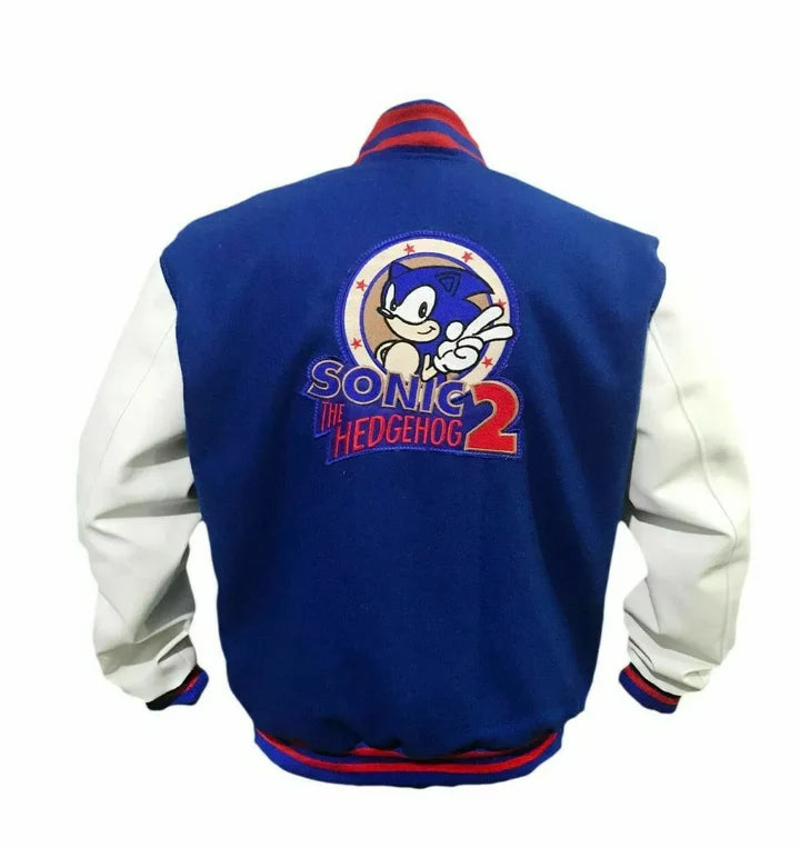 Sonic the Hedgehog Blue and White Fleece Varsity Jacket
