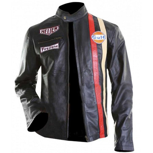 Steve McQueen Gulf Le Black Leather Jacket