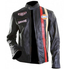 Steve McQueen Gulf Le Black Leather Jacket