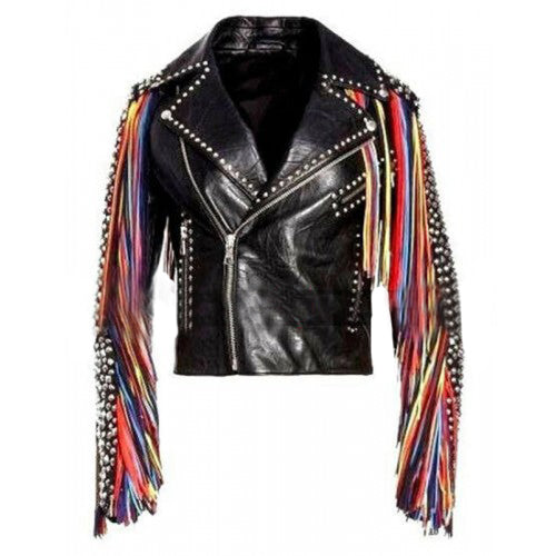 STUD & FRINGE LEATHER JACKET FOR WOMEN'S