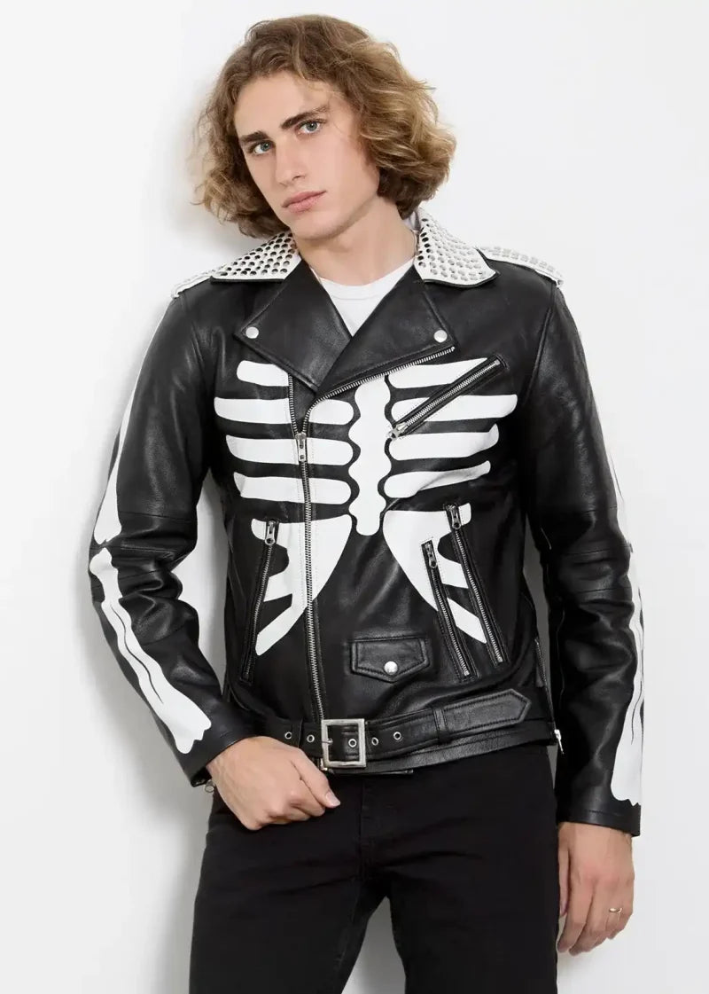Supreme Black Real Leather Skeleton Biker Jacket 