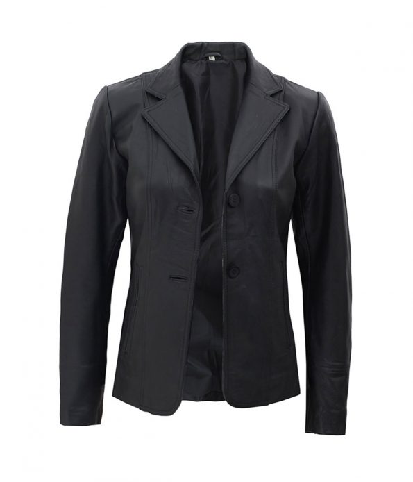 Women's Genuine Black Leather Blazer Jacket