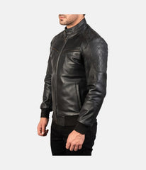 Men's Quilted Biker Bomber Leather Jacket