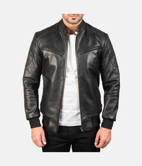 Men's Quilted Biker Bomber Leather Jacket