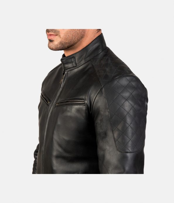 Men's Quilted Biker Bomber Leather Jacket