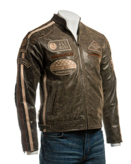 Men's Desert Tan Racing Biker Style Leather Jacket