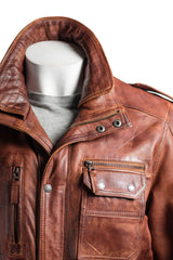 Men's Tan Double-Collared Leather Coat