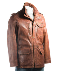 Men's Tan Double-Collared Leather Coat