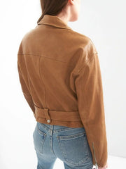 LADIES TAN BROWN MOTO JACKET