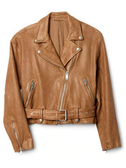 LADIES TAN BROWN MOTO JACKET