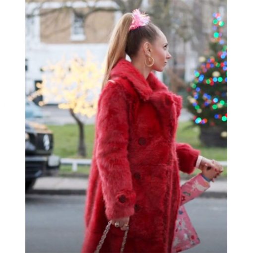 Juno Temple Red Fur Coat