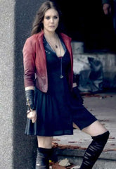 Elizabeth Olsen Avengers Age of Ultron Scarlet Witch Red Leather Jacket