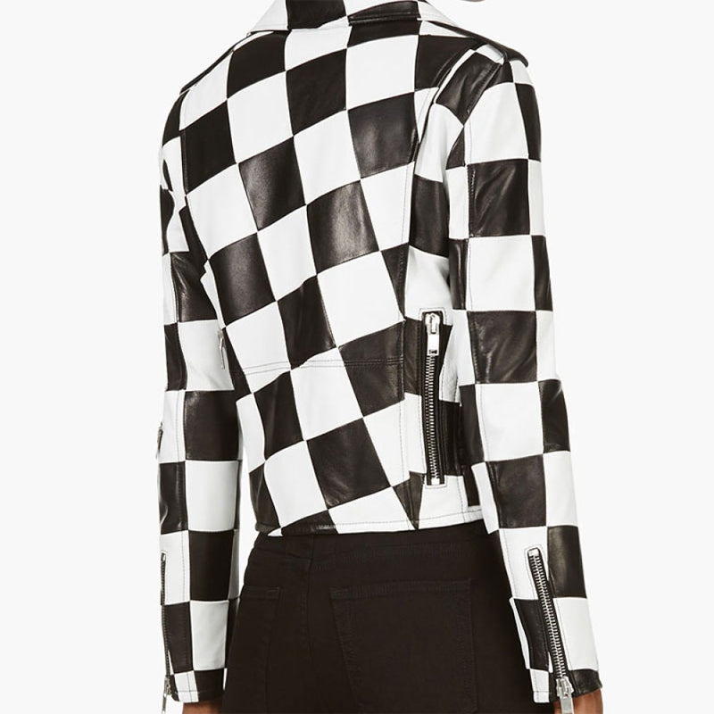 The Bold and the Beautiful Checkered Motorcycle Leather Jacket