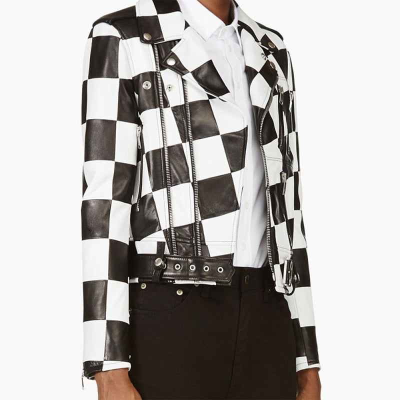 The Bold and the Beautiful Checkered Motorcycle Leather Jacket