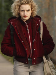 The Americans Julia Garner Red Velvet Jacket with Hood