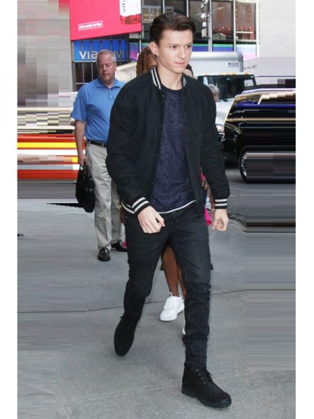 Tom Holland Black Varsity Jacket