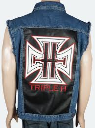 Triple H Denim Blue Vest & Black Leather Jacket