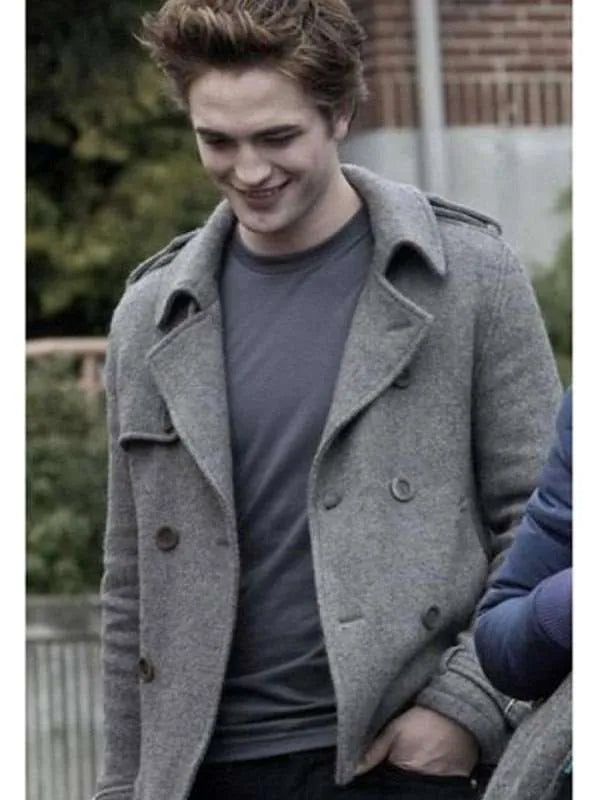 The Twilight Saga Robert Pattinson Grey Wool Pea Coat