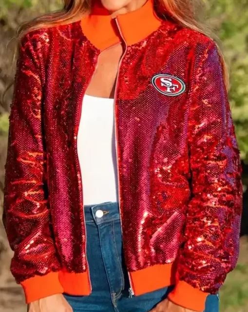 Valentine Special San Francisco 49ers Women Sequin Bomber Jacket