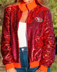 Valentine Special San Francisco 49ers Women Sequin Bomber Jacket