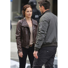 Valerie Stahl Almost Human Minka Kelly Brown Leather Jacket