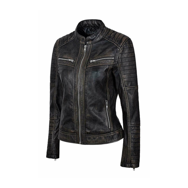 Vintage Biker Women Black Leather Jacket